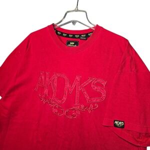 Vintage Akademiks T-Shirt Mens 2XL Red Tonal Embroidered Graphic Logo Y2K 00s